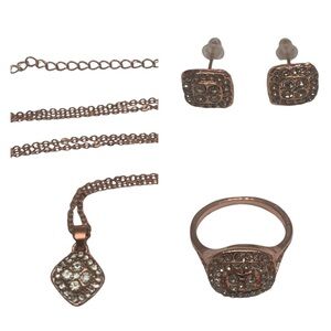 Necklace Earrings Ring Fashion Jewelry Set Rose Gold